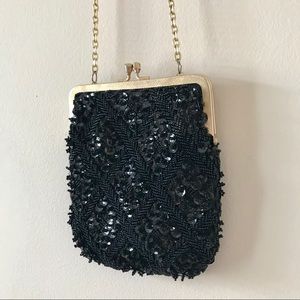 Vintage Black Beaded Evening Bag